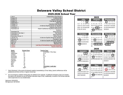 Revised School Calendar